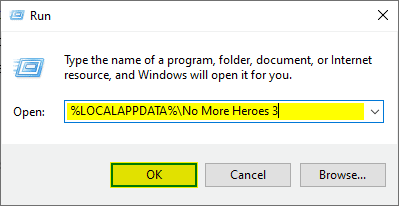 Ubicación de configuración de No More Heroes 3 en Windows Run