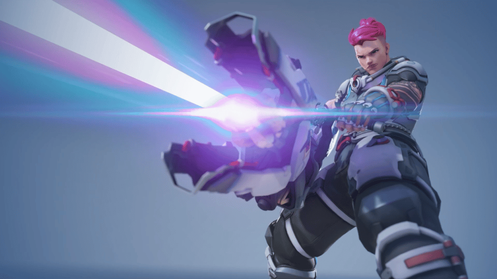 Zarya using her Particle Cannon in Overwatch 2