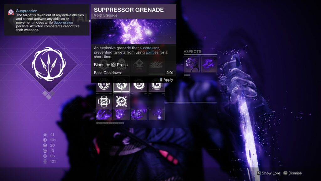 Destiny 2 best Void 3.0 Hunter build - Suppressor Grenade.