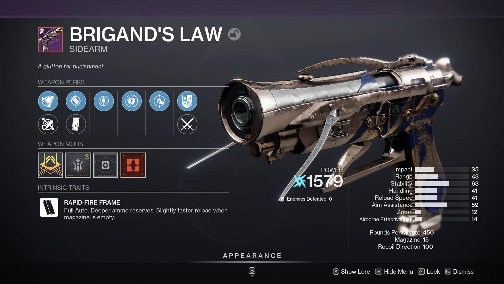 Destiny 2 Brigand's Law god roll.