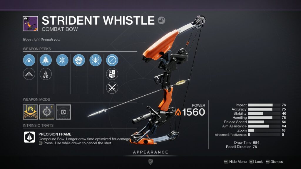 Destiny 2 Strident Whistle bow. 