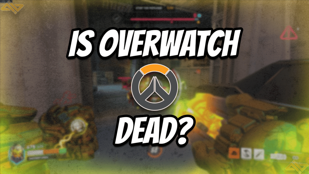 ¿Overwatch está muerto?  con un logo de Overwatch con el gameplay de Orisa de fondo