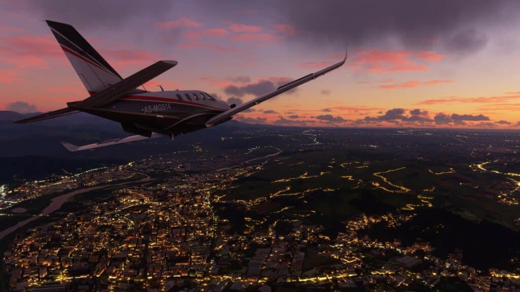Experience flying a real plane over the night sky in Microsoft Flight Simulator