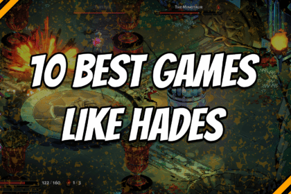 10 best games like Hades title card featuring Zagreus battling the Minotaur.