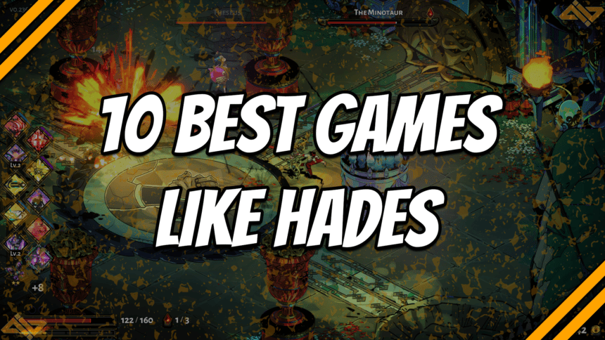 10 best games like Hades title card featuring Zagreus battling the Minotaur.
