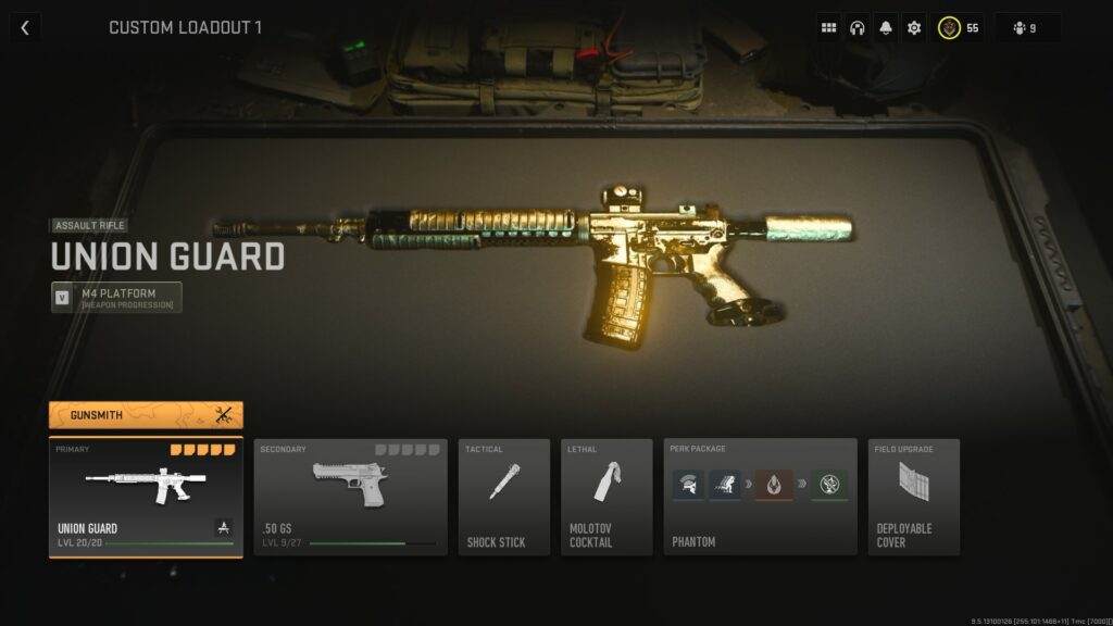 Gunsmith Page with Gold Camo