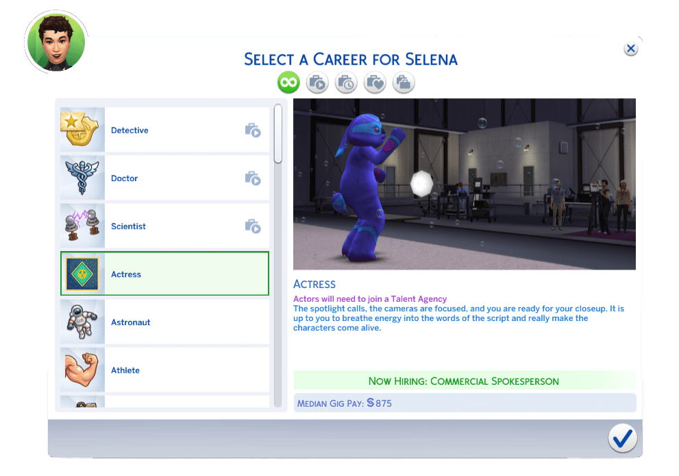 The Sims 4 Career UI – Actor/Actress
