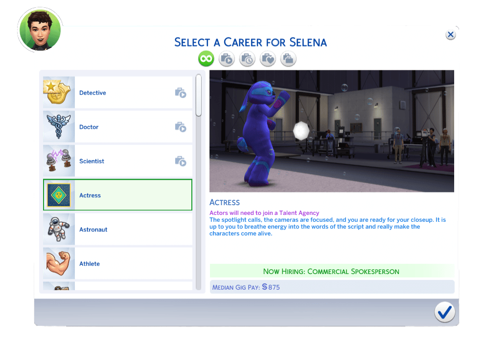 The Sims 4 Career UI – Actor/Actress