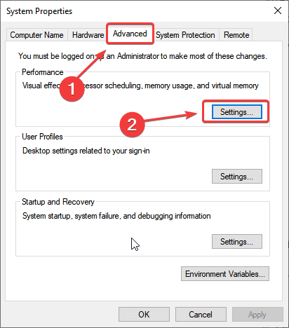 System Properties > Advanced > Settings