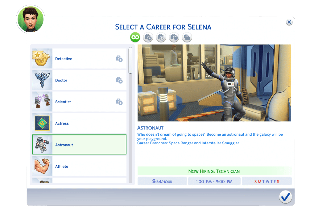 The Sims 4 Career UI – Astronaut