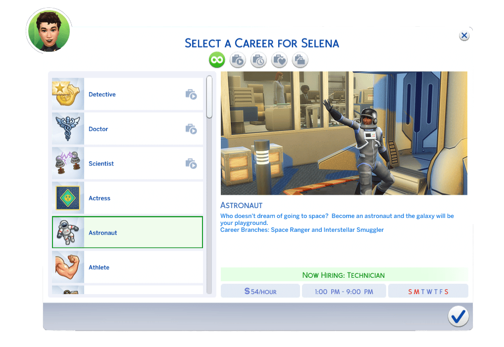 The Sims 4 Career UI – Astronaut