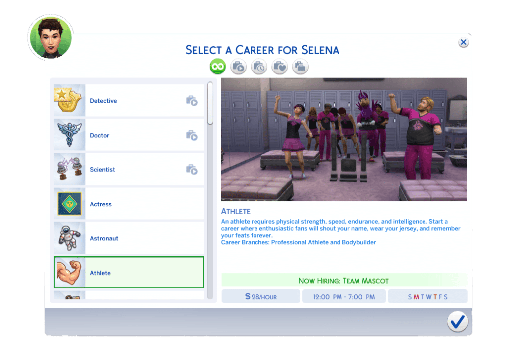 The Sims 4 Career UI – Athlete