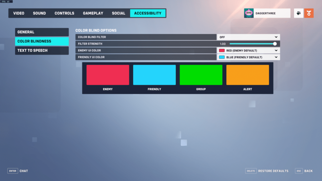 The different color blindness settings in Overwatch 2