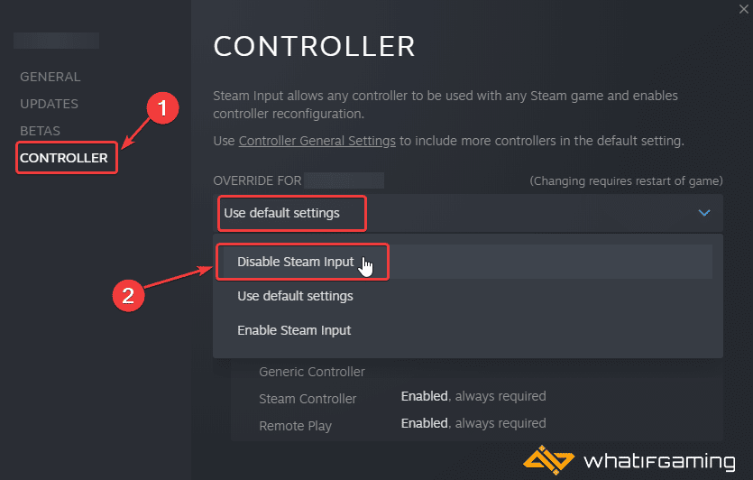 Controller > Override > Disable Steam Input