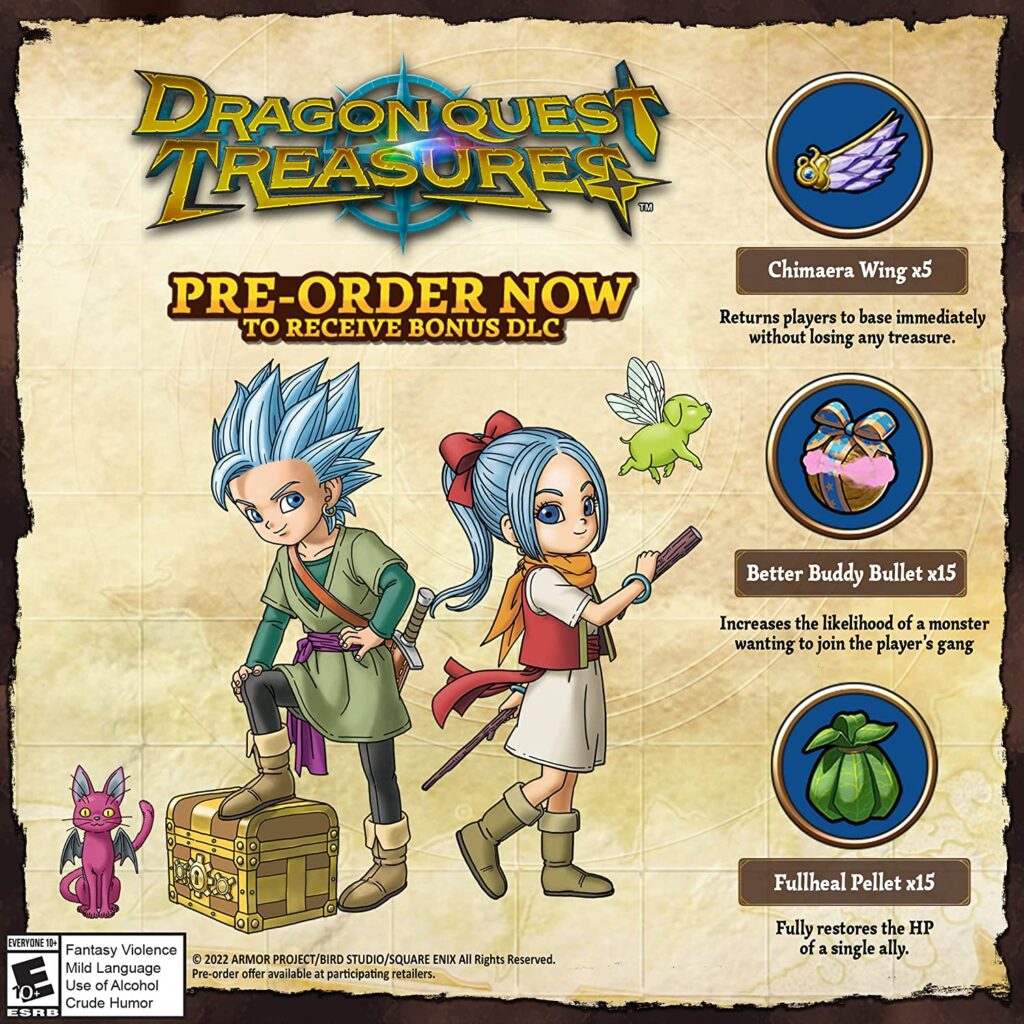 The Dragon Quest Treasures Pre-Order Bonus Content includes 35 consumables