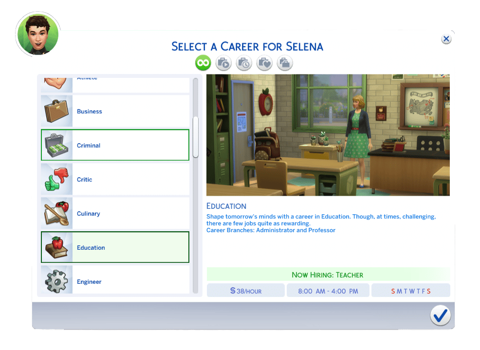 The Sims 4 Career UI – Education