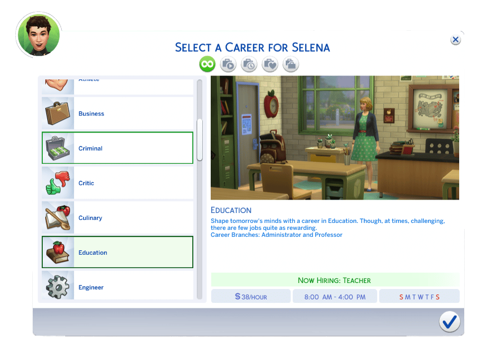 The Sims 4 Career UI – Education