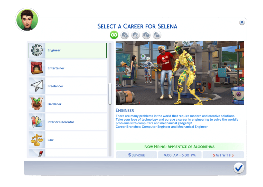 The Sims 4 Career UI – engineer