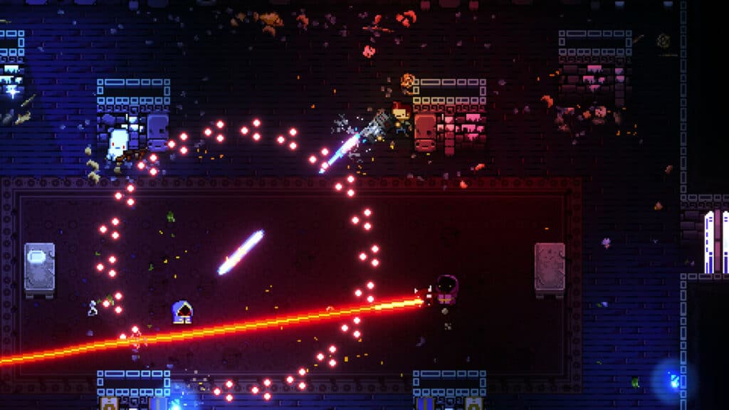 Fighting enemies in Enter The Gungeon.