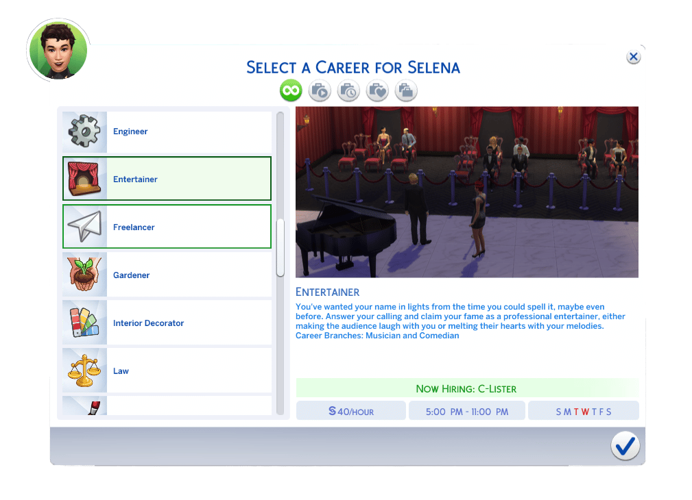 The Sims 4 Career UI – entertainer
