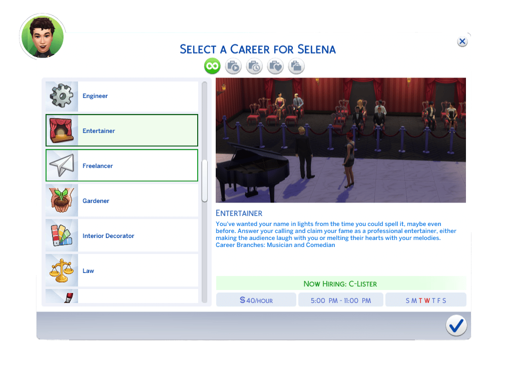 The Sims 4 Career UI – entertainer