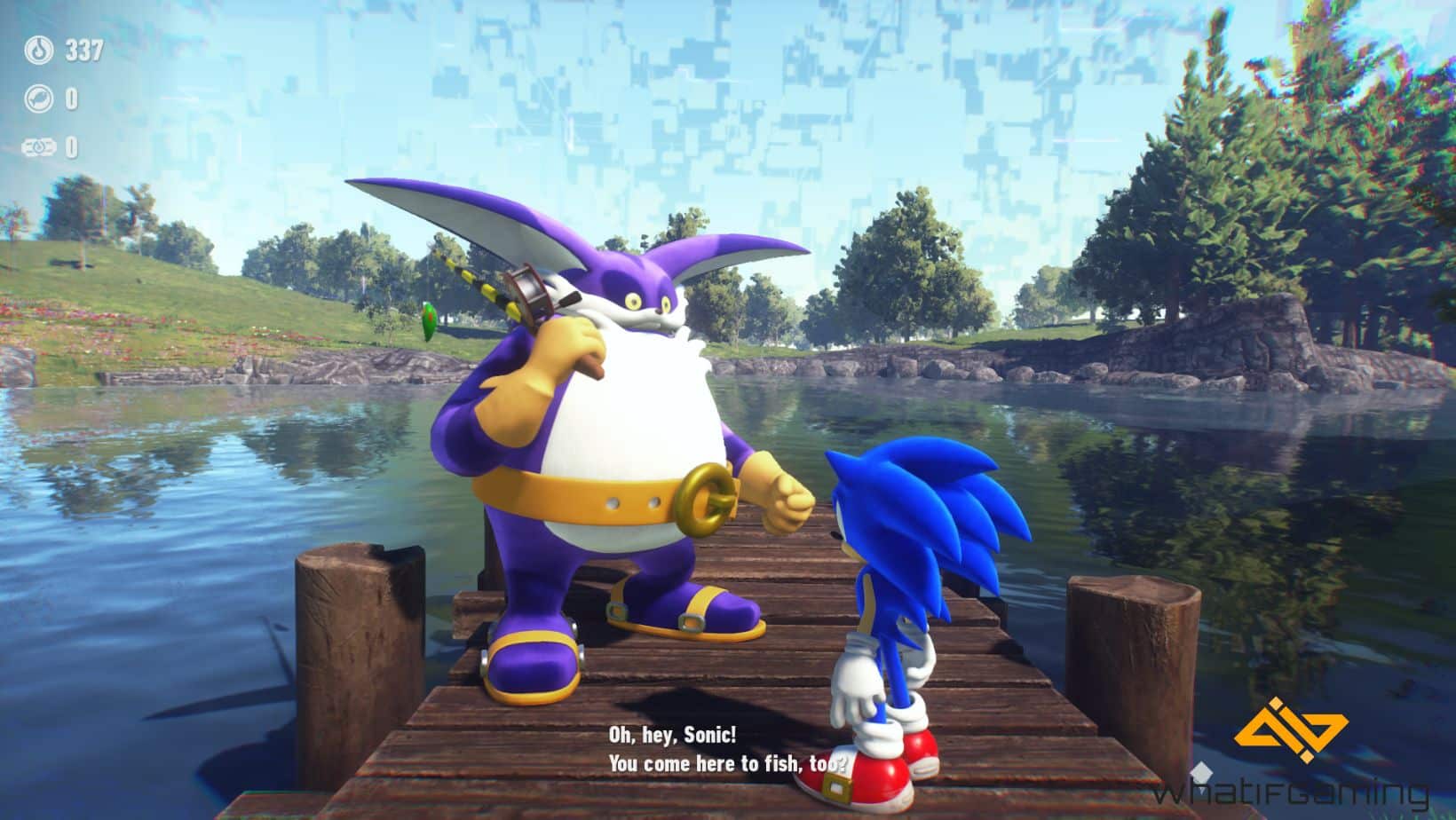 Meeting Big the Cat at a fishing spot