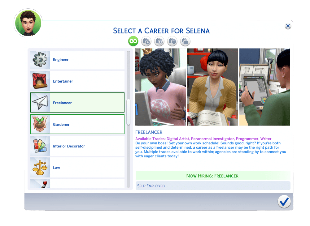 The Sims 4 Career UI – freelancer