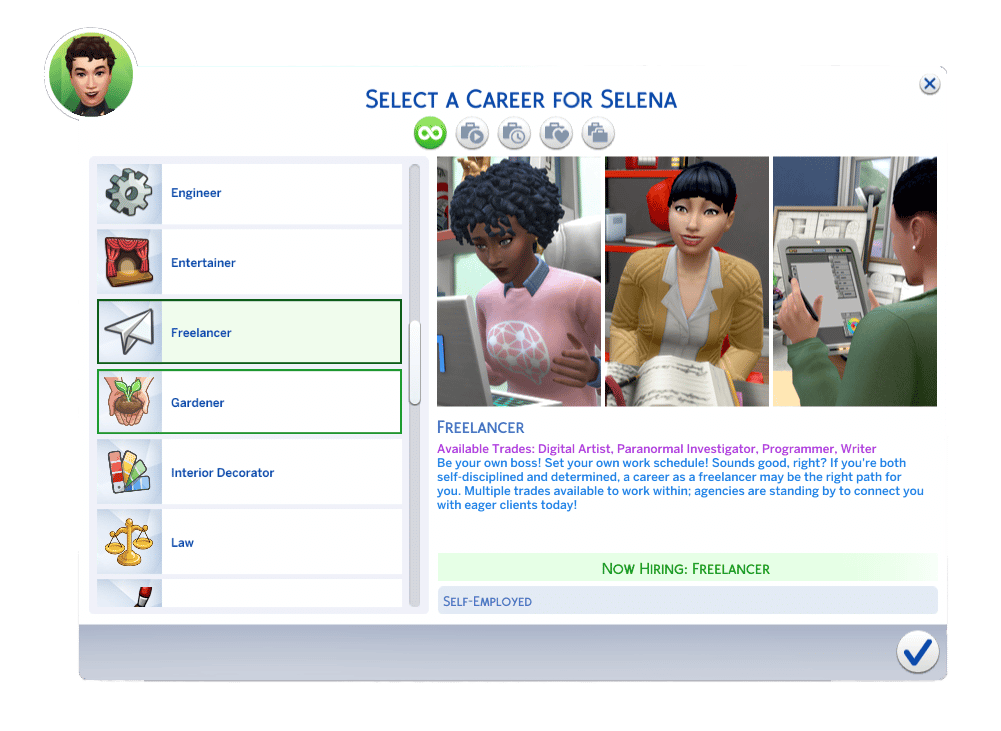 The Sims 4 Career UI – freelancer