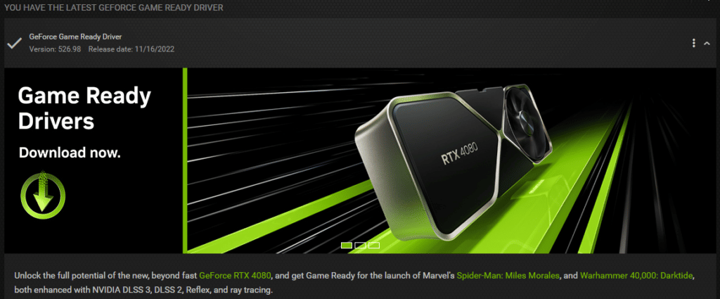 Drivers section in GeForce Experience