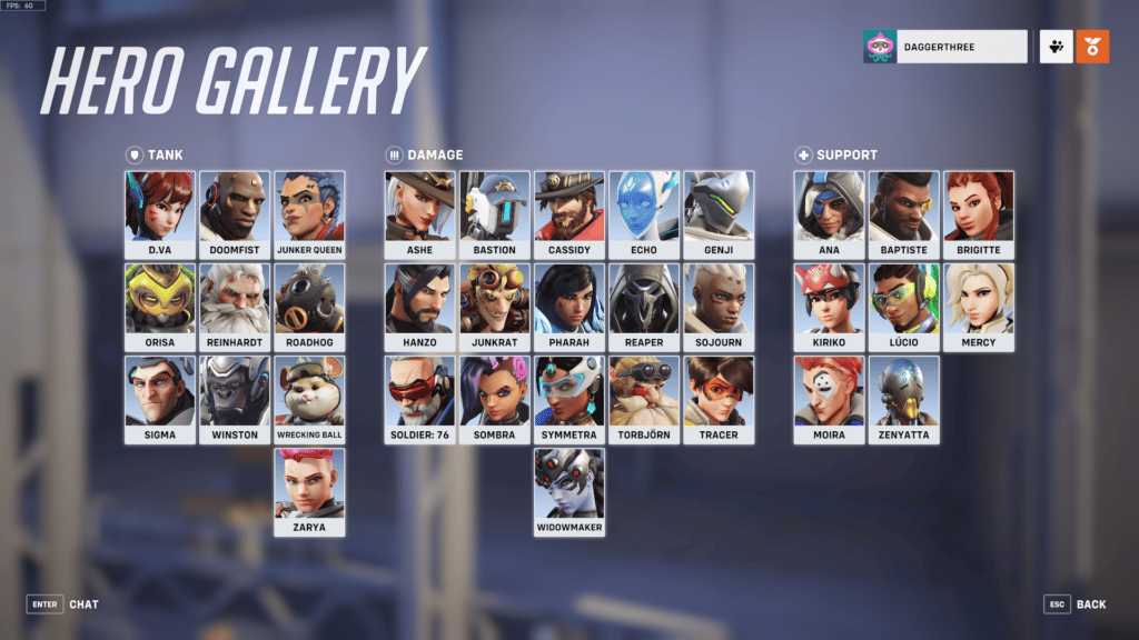 A photo of the Hero gallery found in Overwatch 2