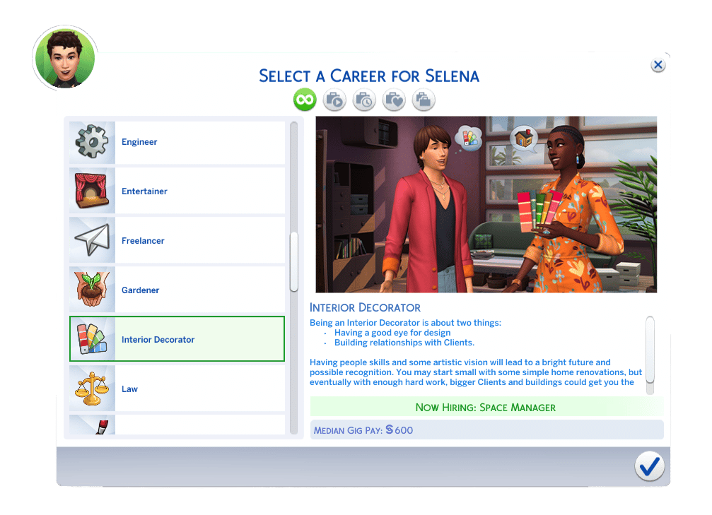 The Sims 4 Career UI – Interior decorator