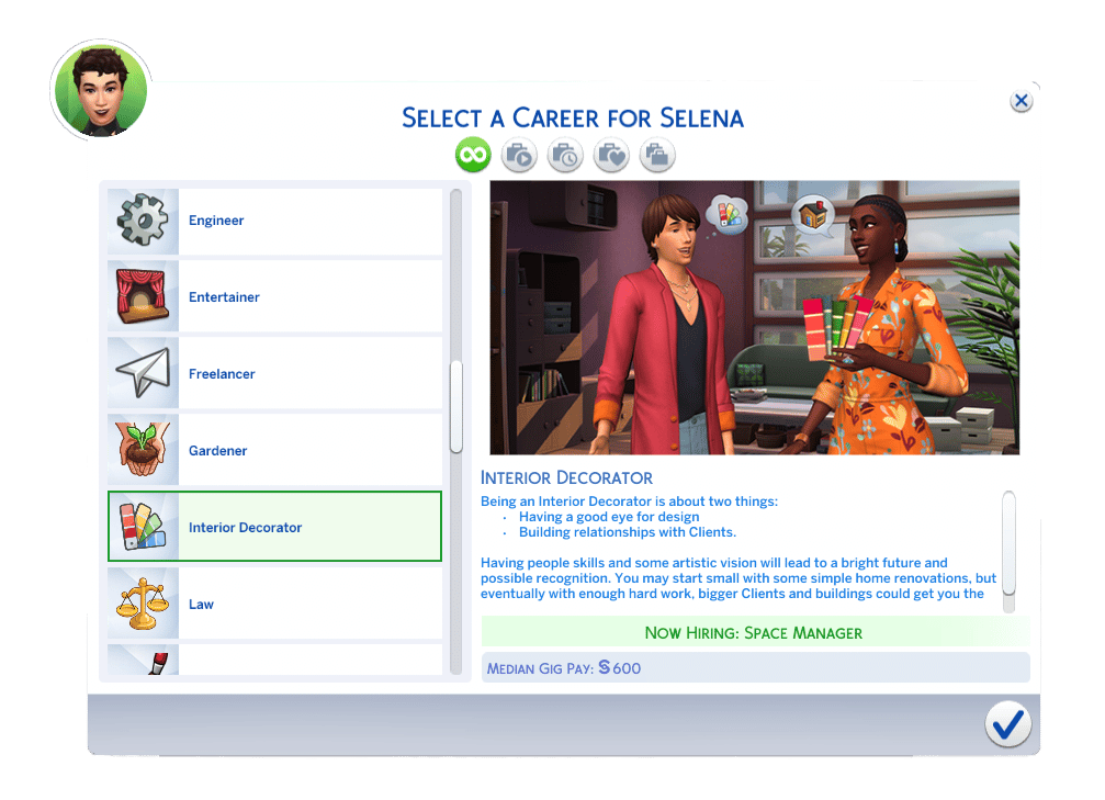 The Sims 4 Career UI – Interior decorator