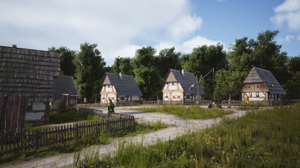 Manor Lords Screenshot from Steam showcasing a few buildings