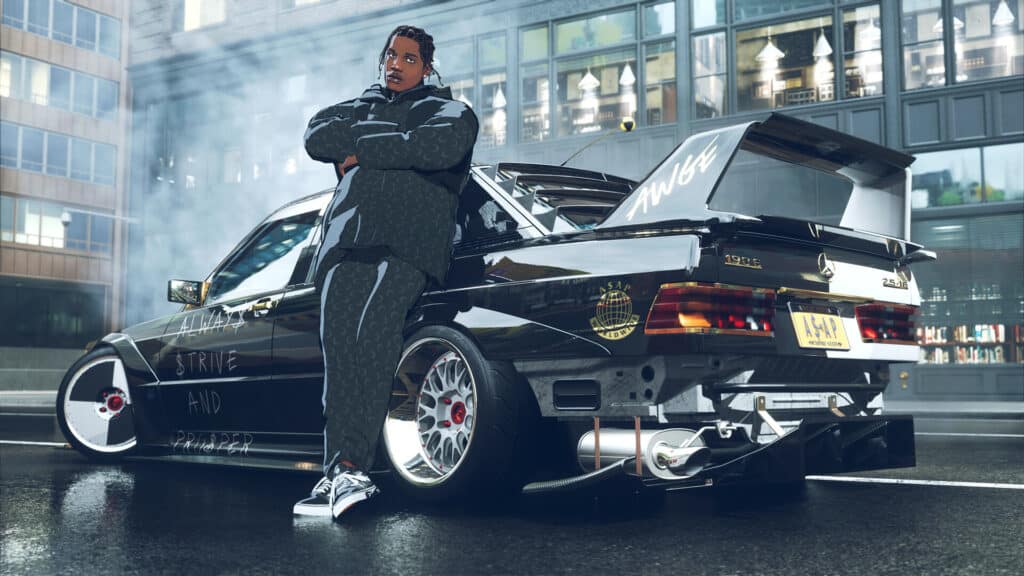 A$AP Rocky posing with a Nissan Silvia