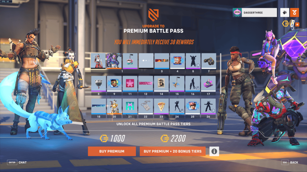 Buying the premium battle pass for 1000 Overwatch Coins