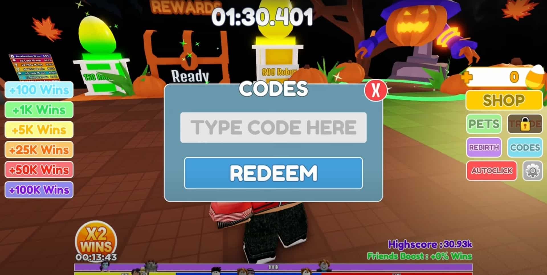 Redeeming the Roblox Race Clicker Codes.