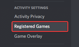 Settings > Activity Settings > Registered Games