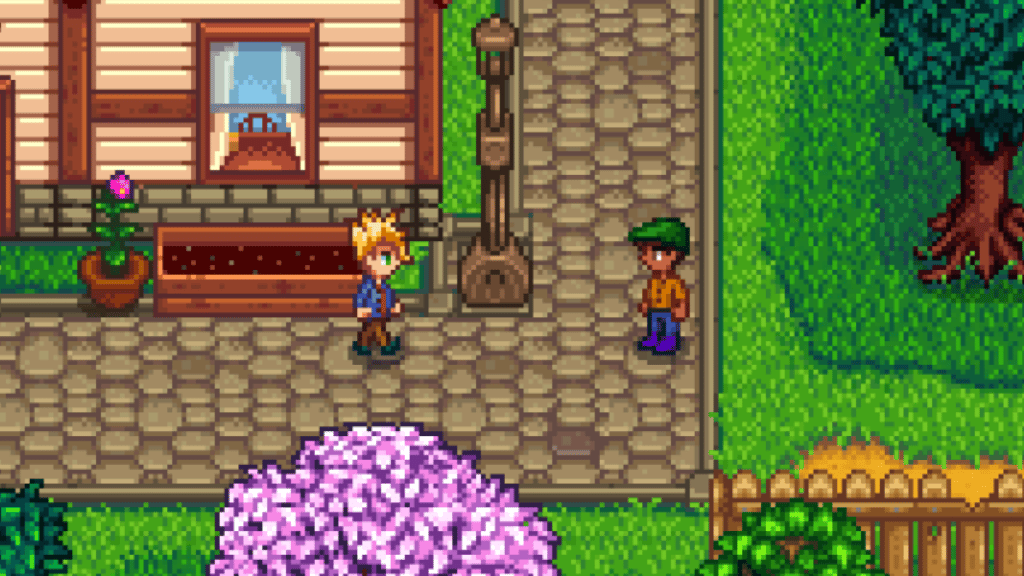 Sam Standing Infront of Emily's House in Stardew Valley