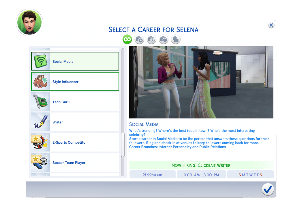 The Sims 4 Career UI – Social Media