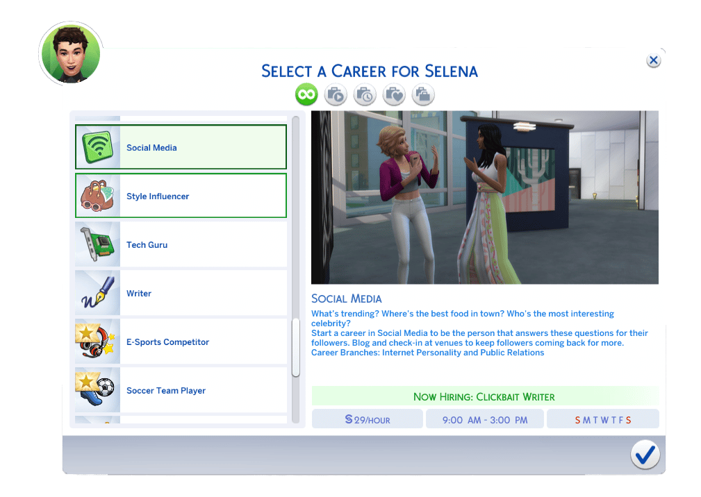 The Sims 4 Career UI – Social Media