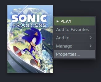 Sonic Frontiers in Steam library > Properties