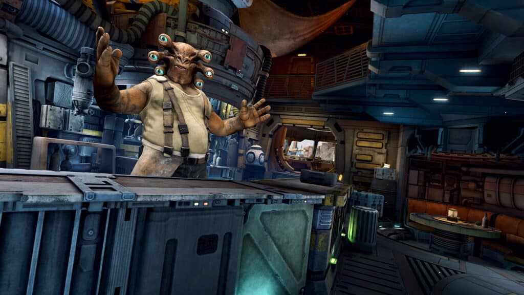 Image shows an alien welcoming player in upcoming PSVR2 games