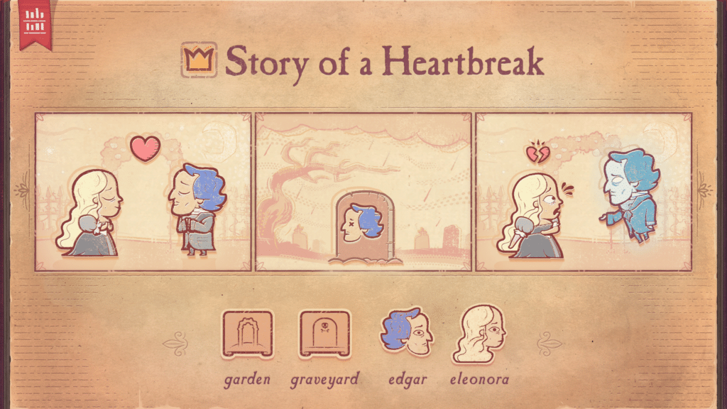 Storyteller Screenshot featuring a complete puzzle called "Story of a Heartbreak"