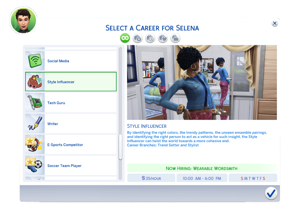 The Sims 4 Career UI – Style Influencer