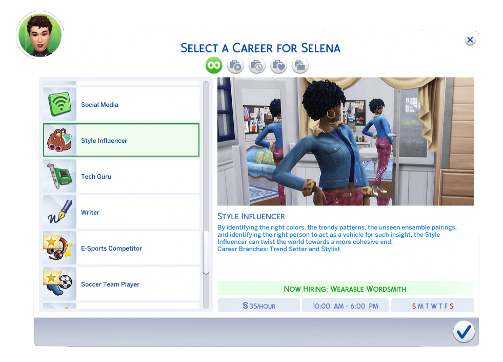 The Sims 4 Career UI – Style Influencer