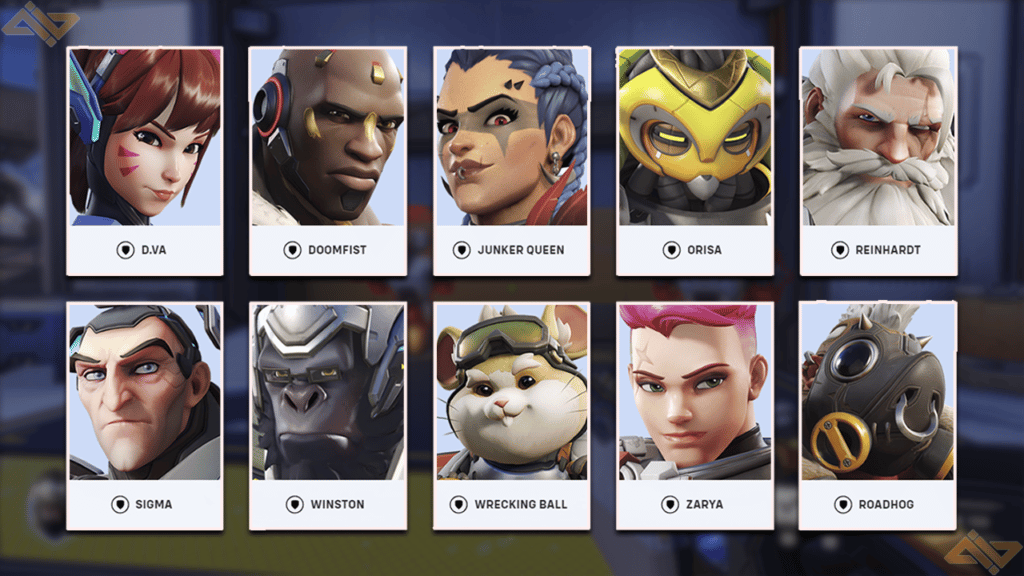 a photo of all the tank Heroes in Overwatch 2
