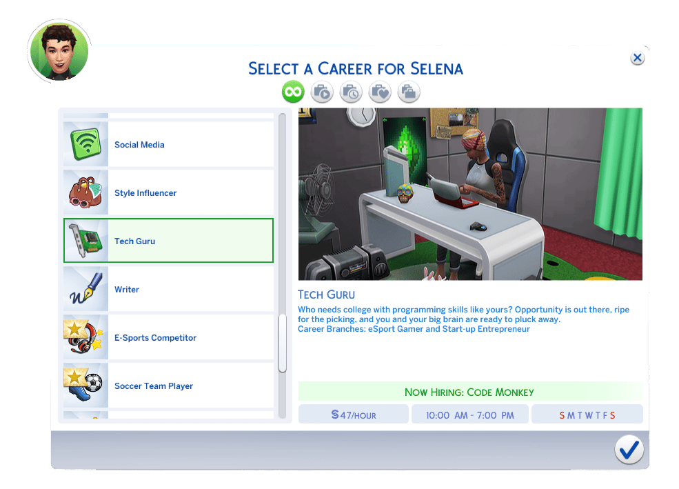 The Sims 4 Career UI – Tech Guru