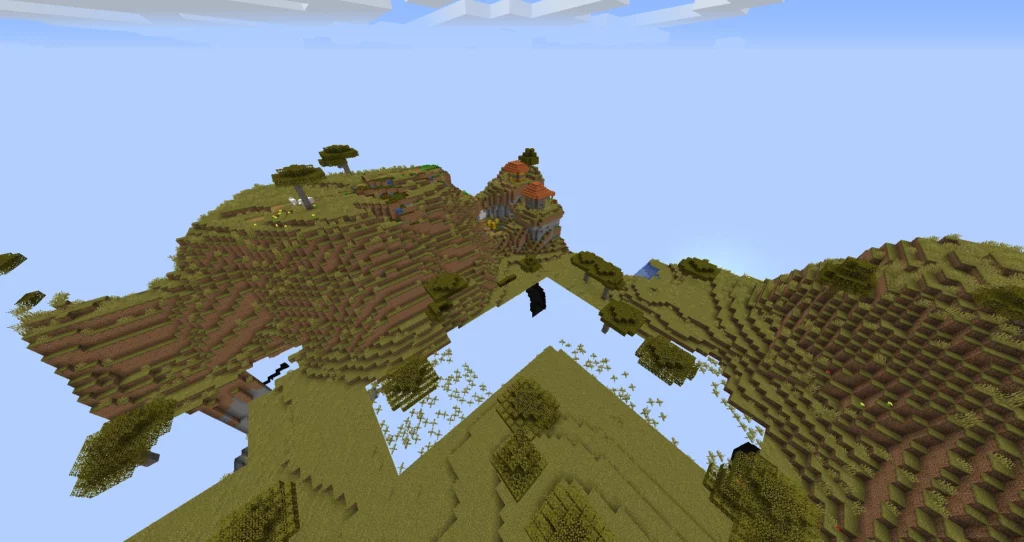 Minecraft Savannah Biome with chunks of the world missing.