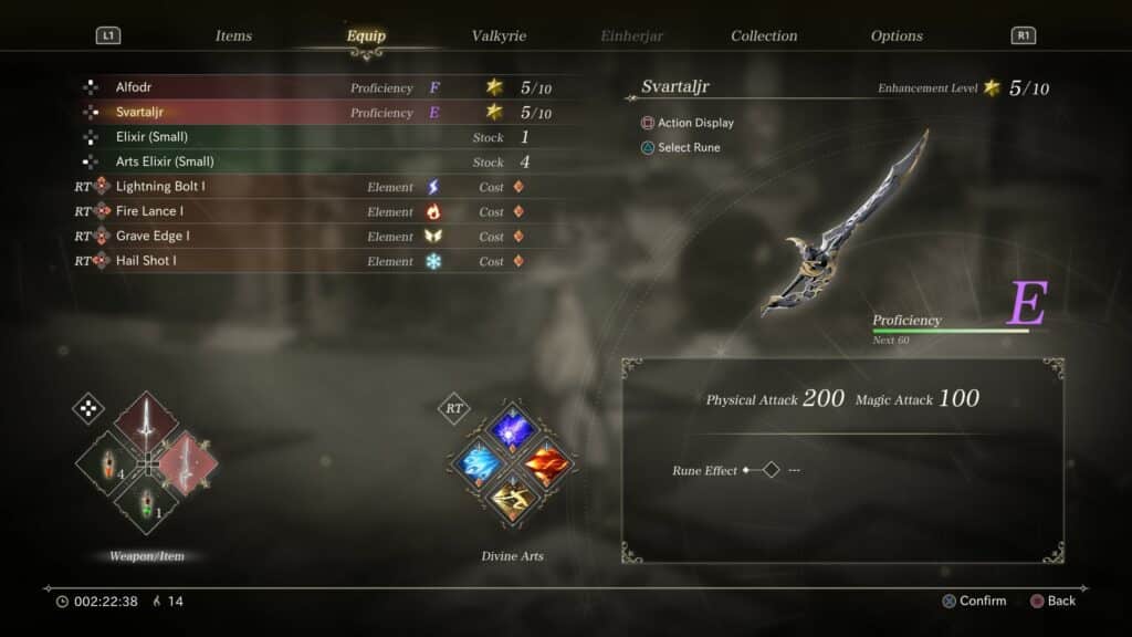 Valkyrie Elysium inventory with the mod enabled and PlayStation prompts accurately displayed