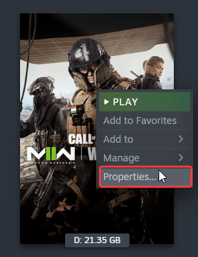 Steam library > Warzone > Properties